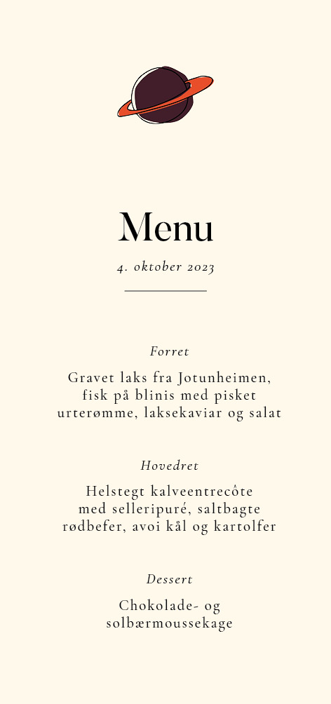 Menukort - Arnold Barnedåb Menukort